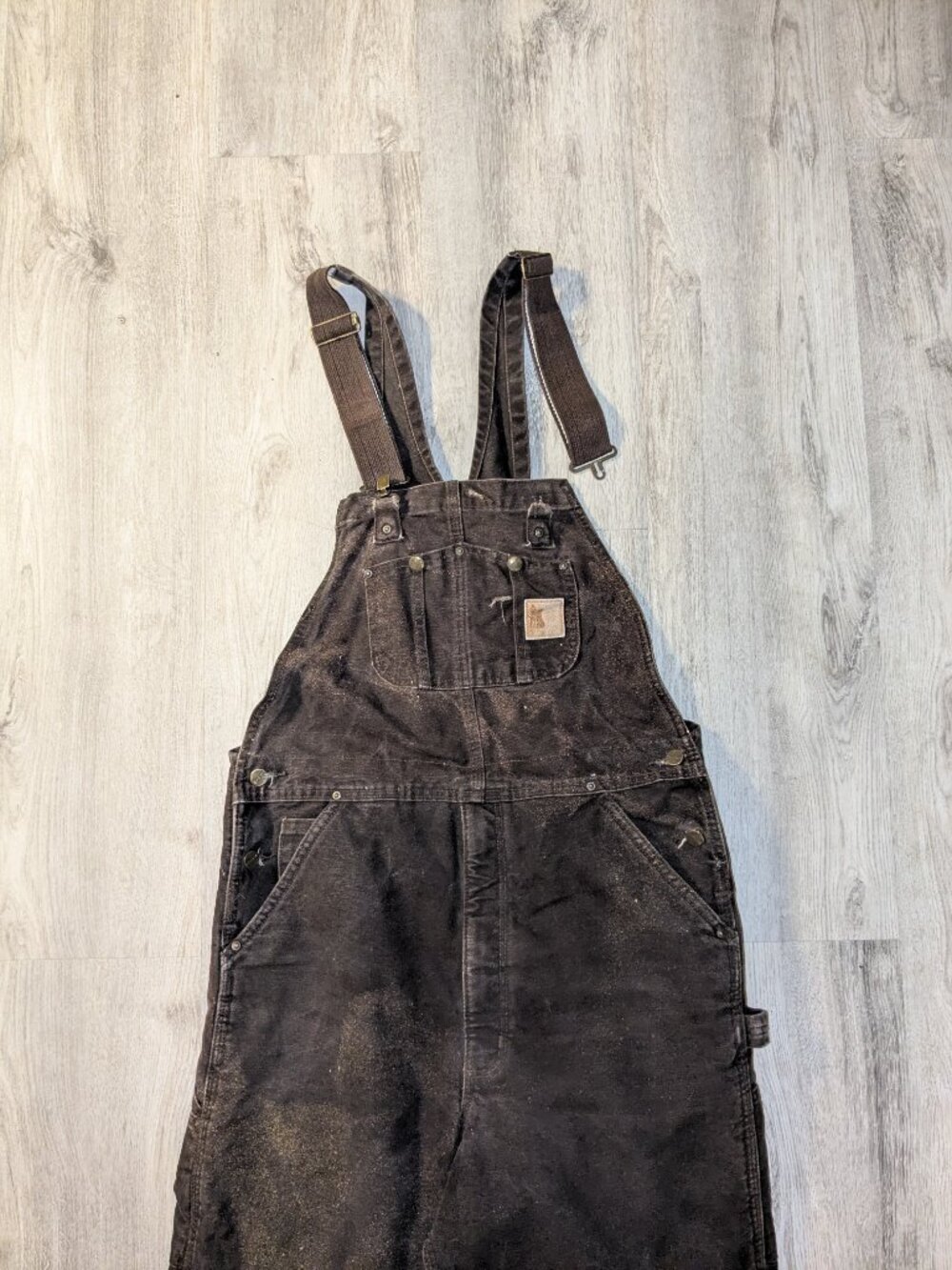 Vintage Carhartt R27 DKB Brown Insulated Canvas Bib Overalls Men's 34x34 Flawed